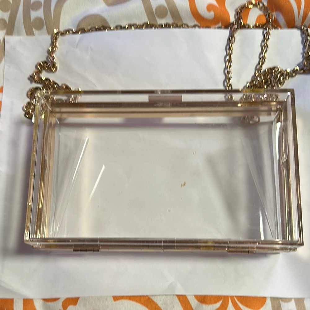 Clear Acrylic Box Clutch with Gold Chain